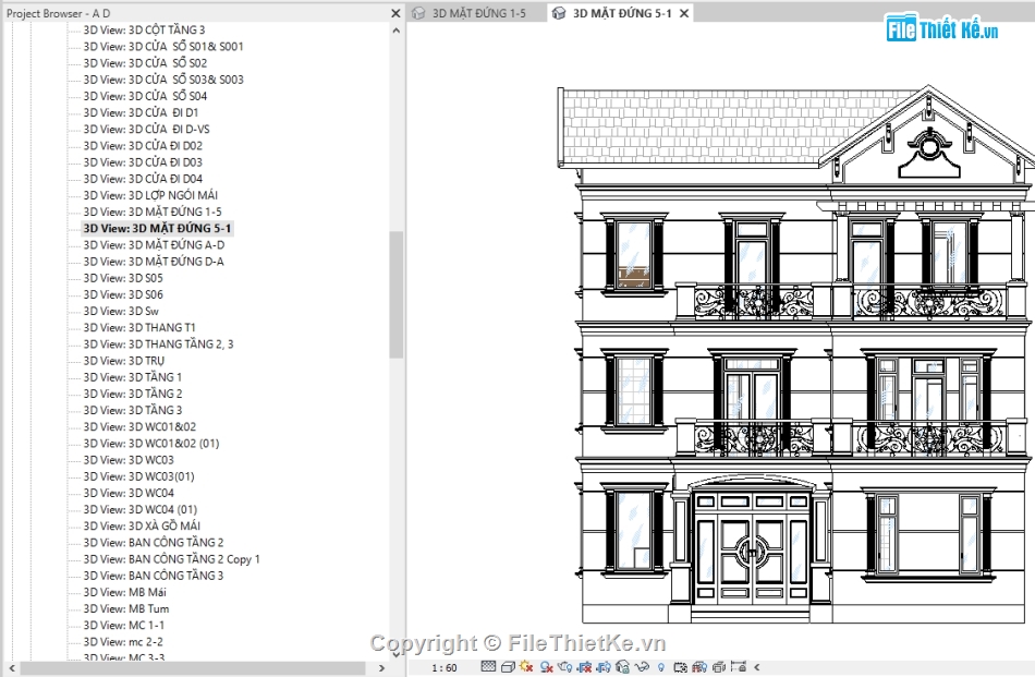 bản vẽ 3 tầng,kiến trúc biệt thự,biệt thự 3 tầng,bản vẽ revit biệt thự,reit biệt thự 3 tầng